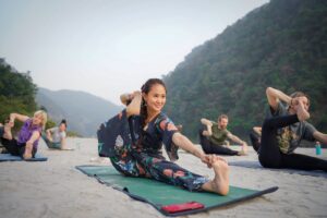 Yoga class in a serene outdoor setting in Bali
