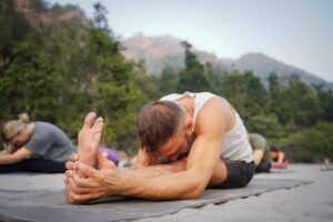 Yoga retreat in Bali at sunrise with serene environment