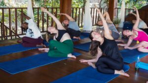 Yoga class in serene Bali environment