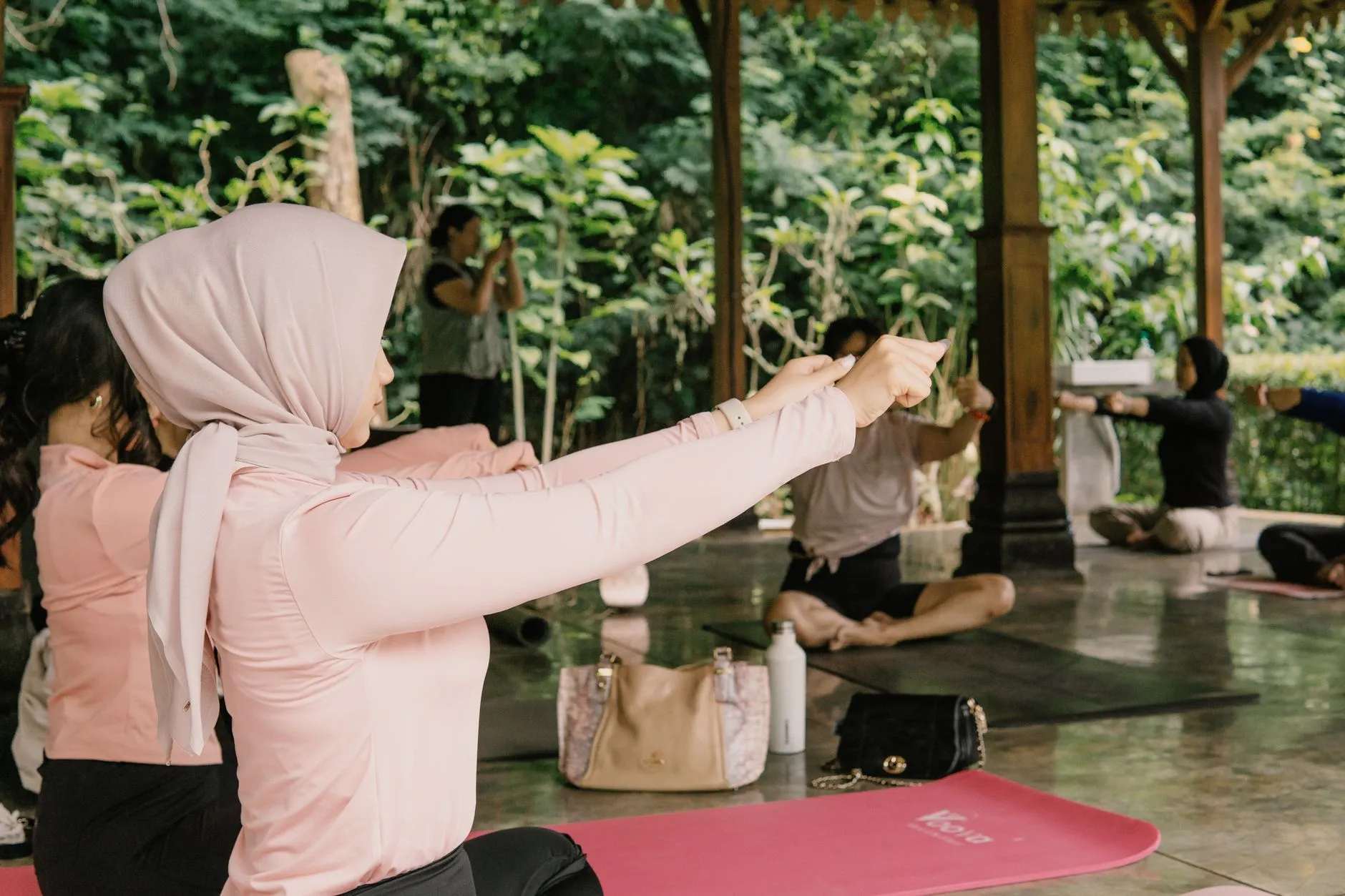 Outdoor Yoga Class in Bali Outdoor yoga class in a beautiful Bali setting
