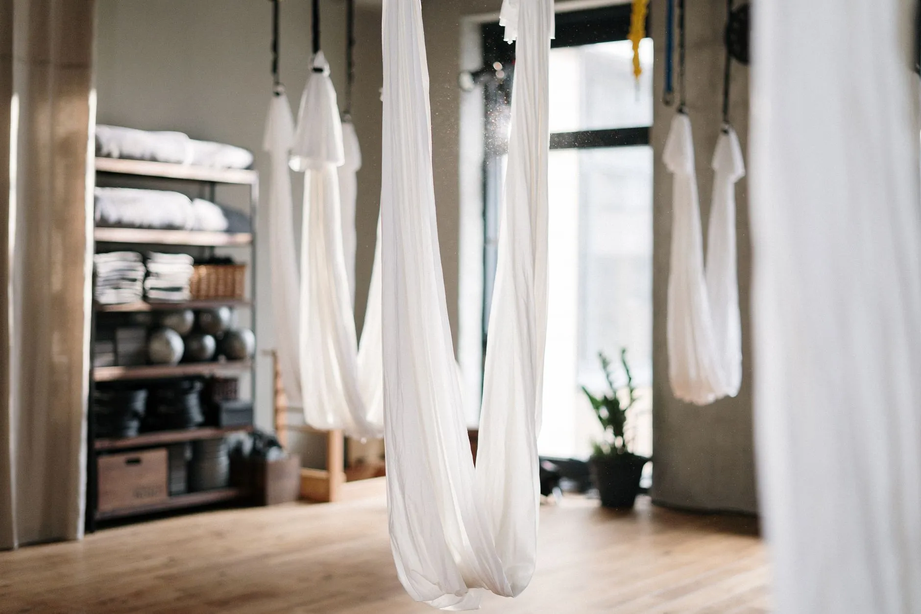 Bright and calming interior of a contemporary yoga studio