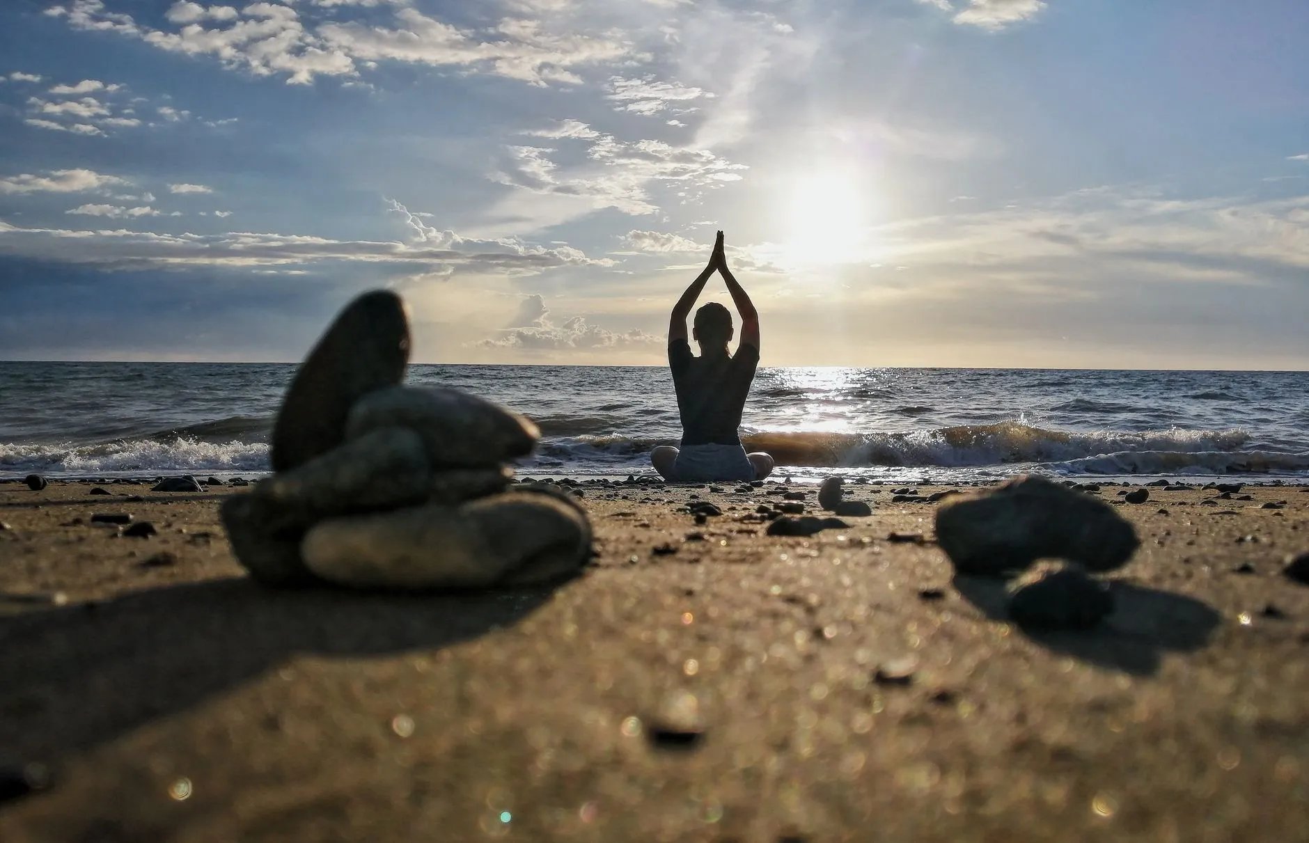 Meditating on the beach in Bali